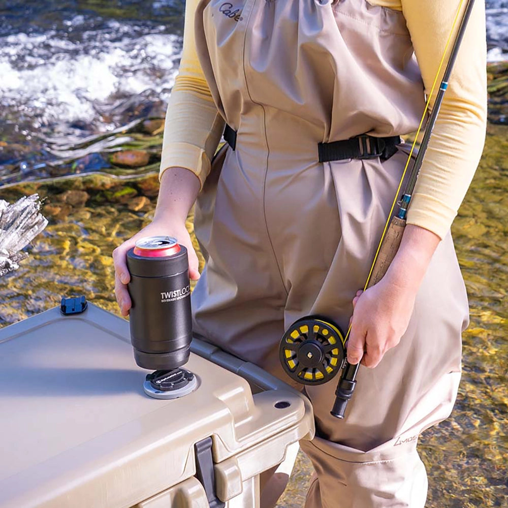 Fly fisher locking in their can cooler to a TwistLock Mini Disc.