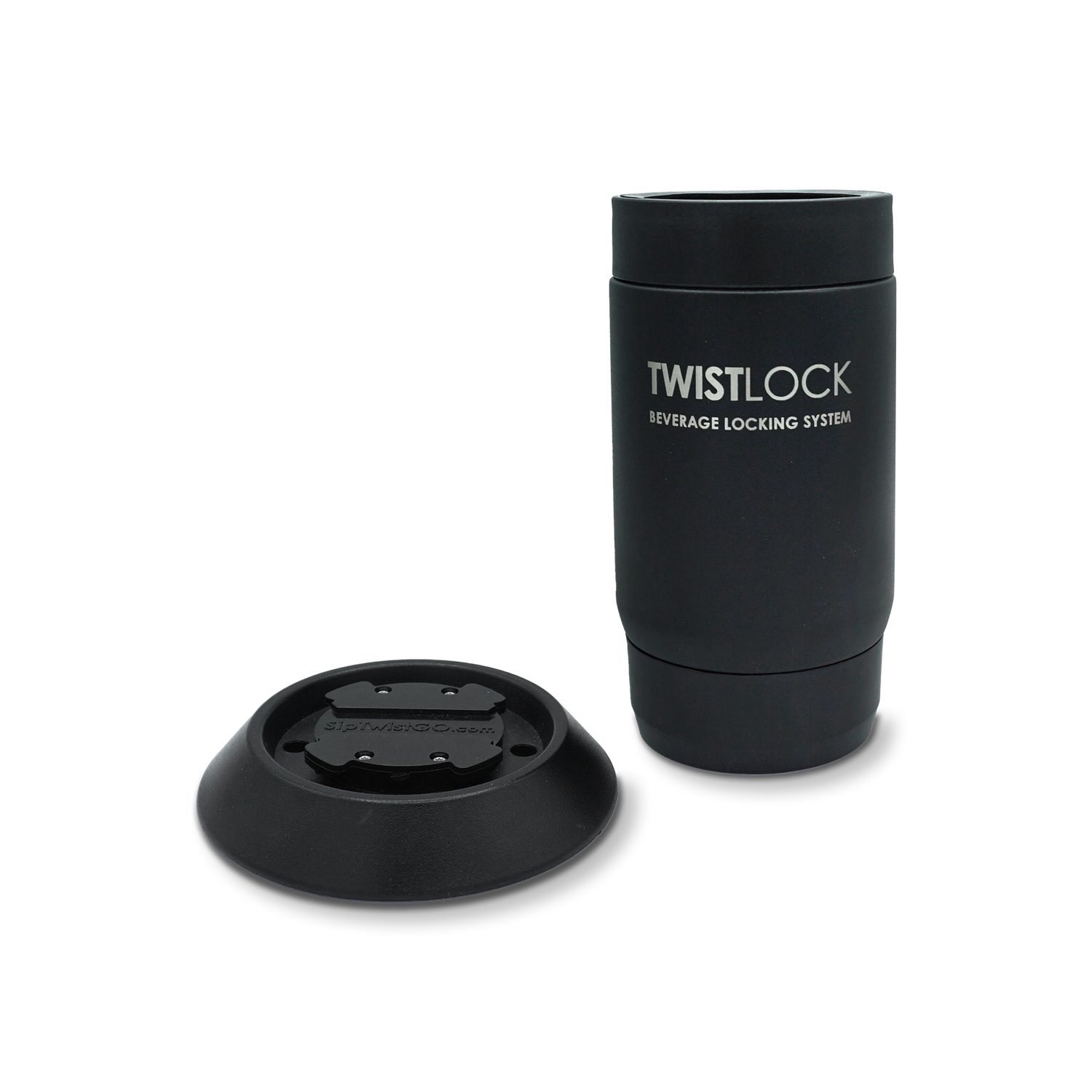 Combo set including a TwistLock Can Cooler and a Flat Mount Locking Base on a white background.