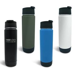 TwistLock insulated canteen color options showing: Obsidian black, Trailhead green, Crater lake blue, and summit white.