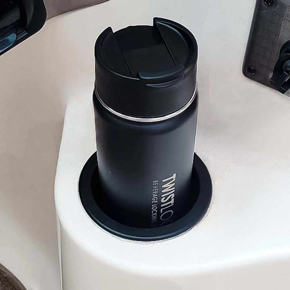 Secured Canteen in a recessed cup holder on a boat.