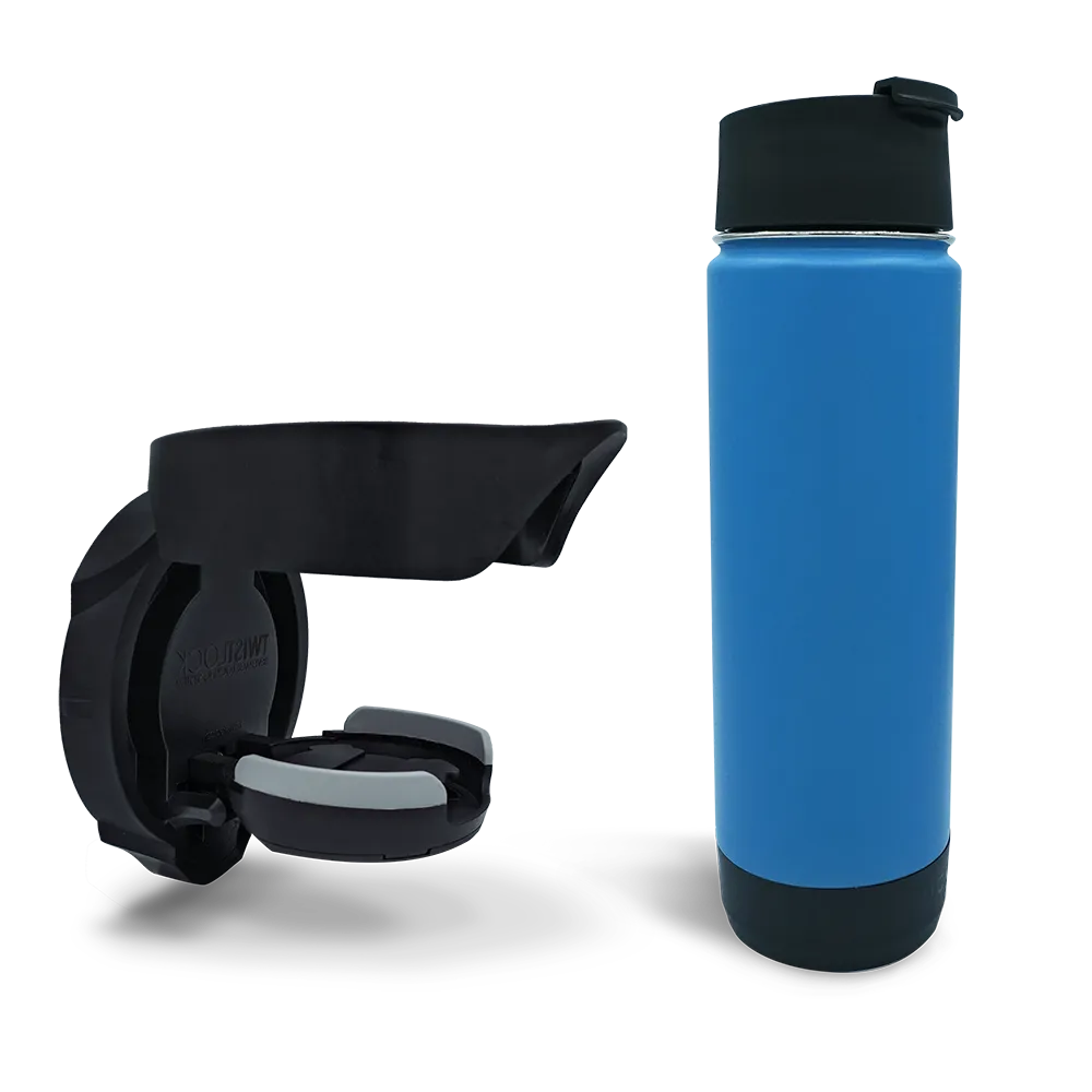 Folding Locking Vertical Mount Cup Holder and 20oz Insulated Canteen in Crater Lake Blue combo Pack.