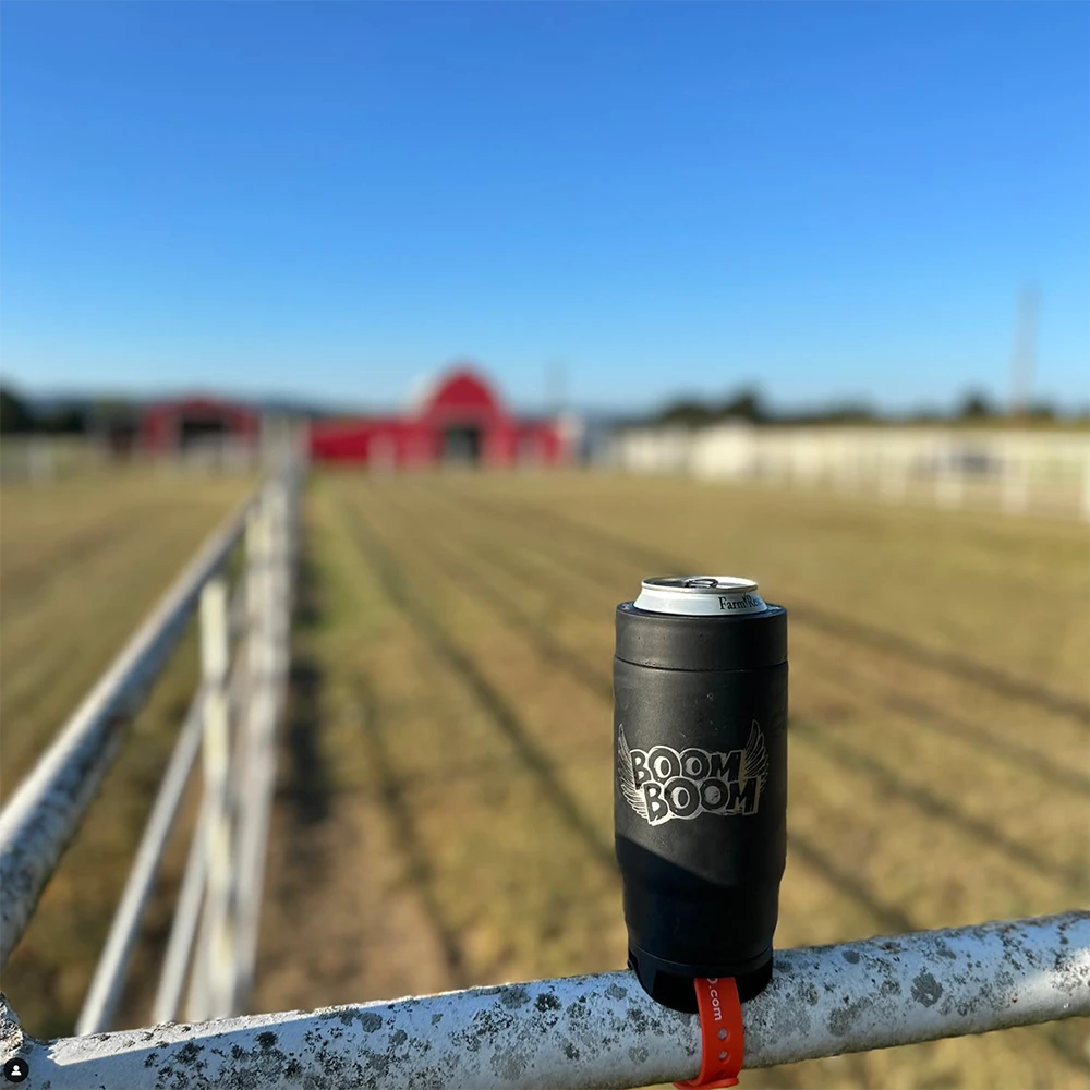 Custom engraved can cooler with bar mount showcasing promotional capabilities. 