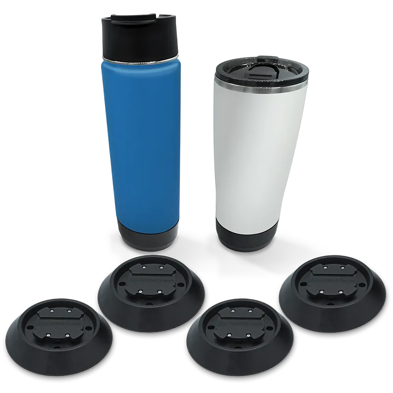 TwistLock Flat Mount Locking Cup Holder Bundle with Crater Lake Blue Insulated Canteen, a Summit White Insulated Tumbler, and 4 Beverage holders.