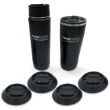 Product image of the Flat Mount Bundle including an insulated canteen and tumbler in addition to four mountable cup holder bases.