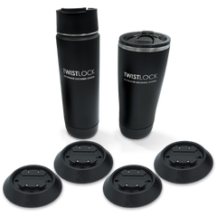 Product image of the Flat Mount Bundle including an insulated canteen and tumbler in addition to four mountable cup holder bases.