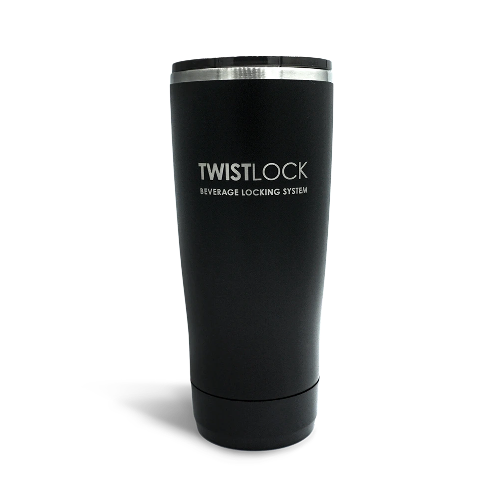 TwistLock double wall vacuum insulated 22oz Tumbler with locking base head on.