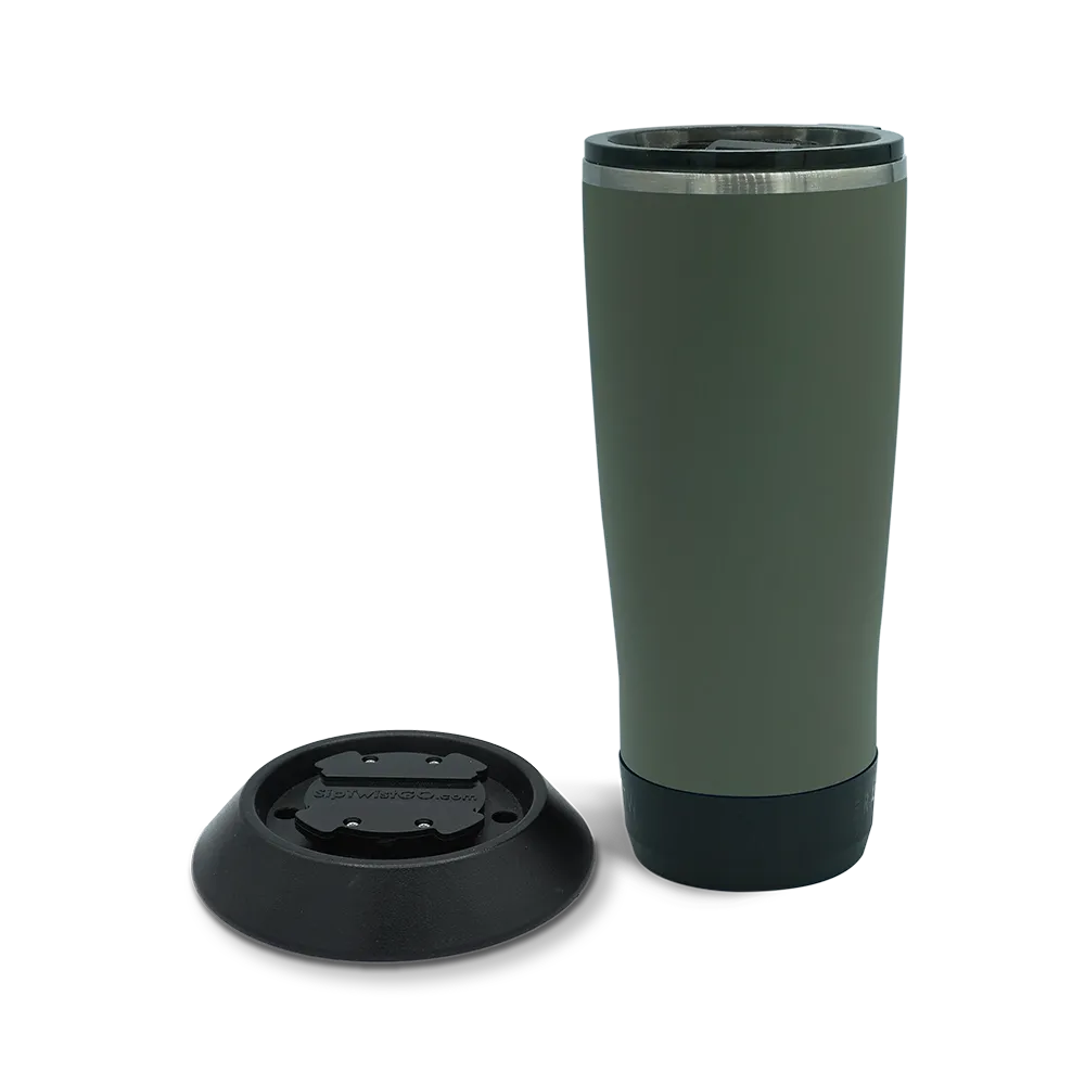 TwistLock Attachable Flat Mount Cup Holder and 22oz Insulated Tumbler in Trailhead Green combo Pack.