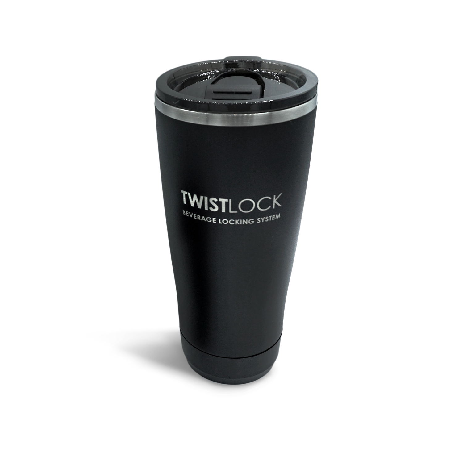 Top angled photo of the TwistLock Insulated Tumbler and sliding dark lid.
