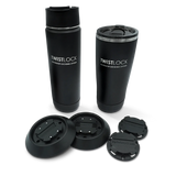 Insulated tumbler and canteen with two flat mount and two mini disc locking cup holders.