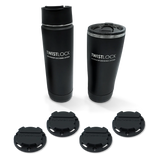 Insulated 22oz tumbler and 20oz canteen with four mini disc locking cup holder bases.