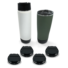 TwistLock Mini Disc Locking Cup Holder Bundle Deal with 4 beverage holders, a summit white insulated canteen, and a trailhead green tumbler.