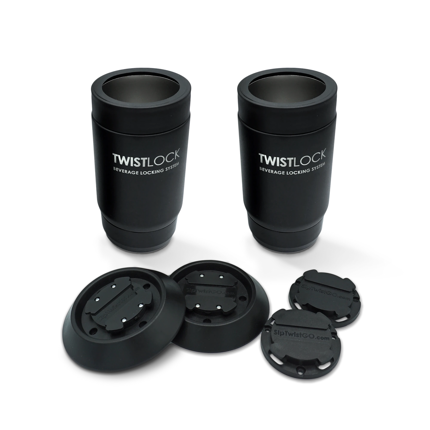 Product photo of a bundle deal including two TwistLock Can Coolers, two Flat Mount, and two Mini Disc Mounting bases.