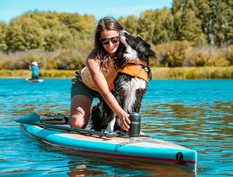 Cup holder for your paddle board with insulated can cooler. Dog not included.