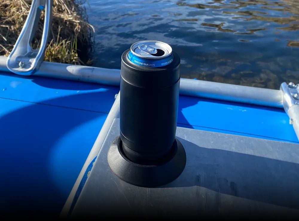 TwistLock Flat Mount secure locking cup holder attached to a fishing raft.