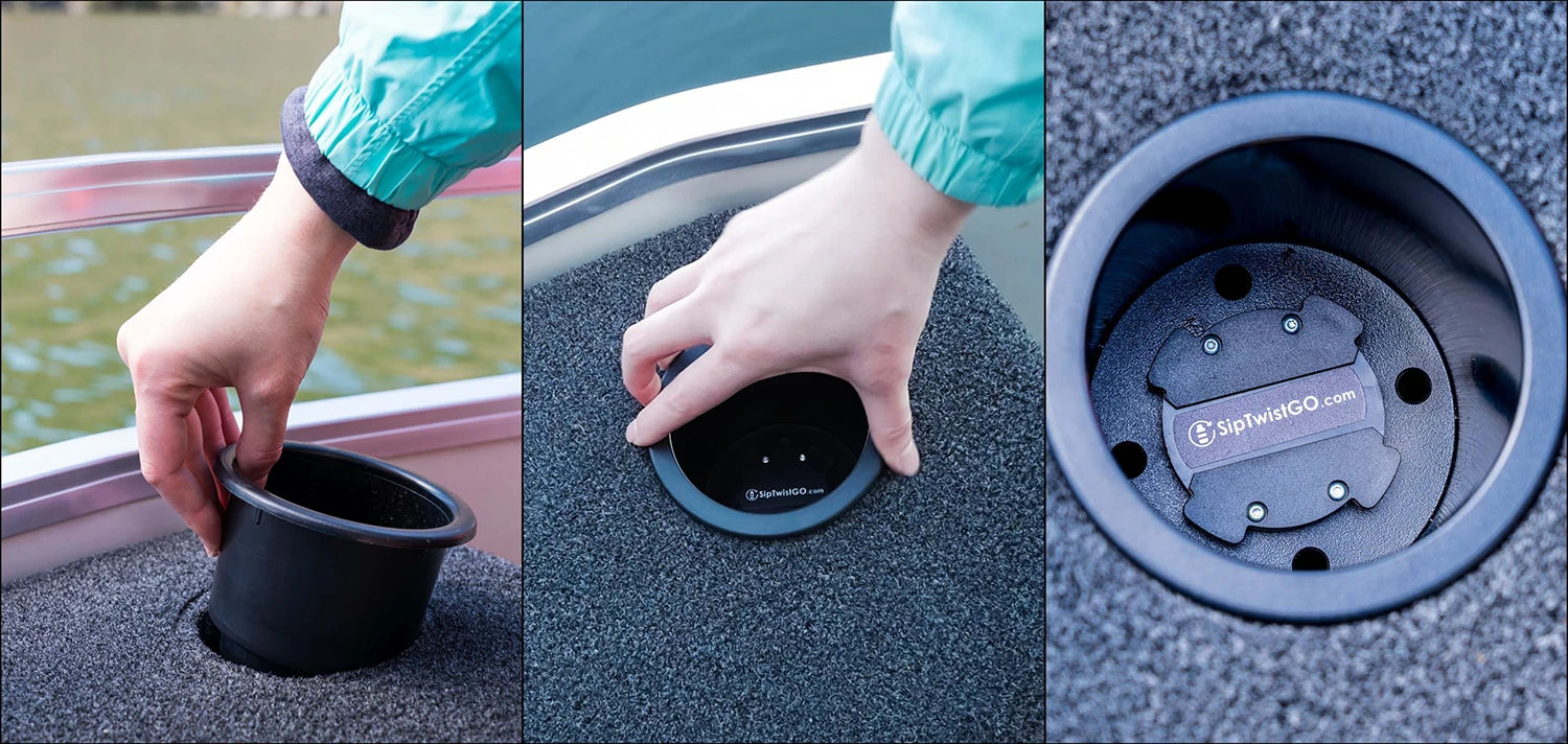 All steps combined of installing a drop in cup holder on your boat. 