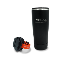 Insulated tumbler and lockable bar mountable cup holder product shot.