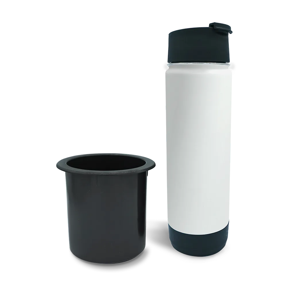 Secure Boat Cup Holder Replacement and 20oz Insulated Canteen in Summit White combo Pack.