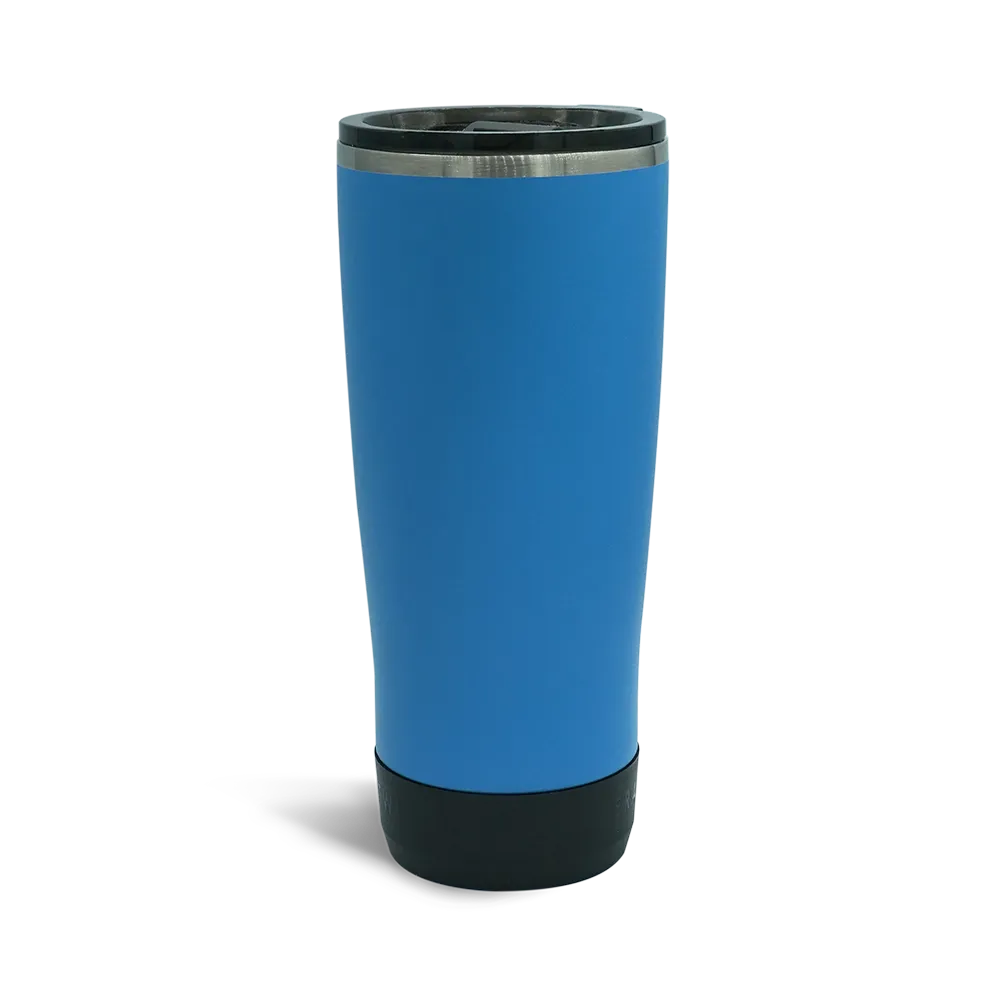 Close up stainless steel insulated TwistLock 22oz Tumbler in Crater Lake Blue