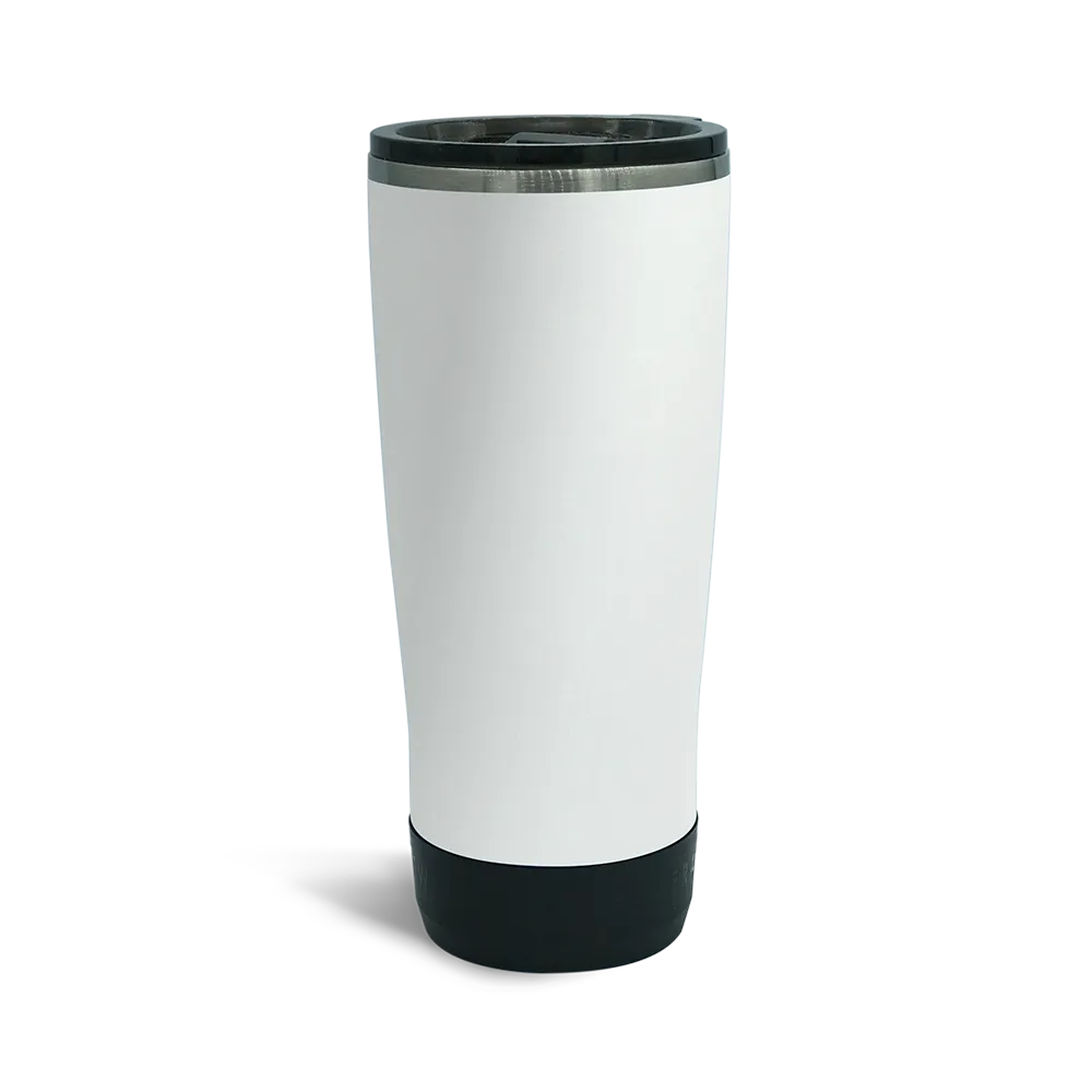 Close up stainless steel insulated TwistLock 22oz Tumbler in Summit White