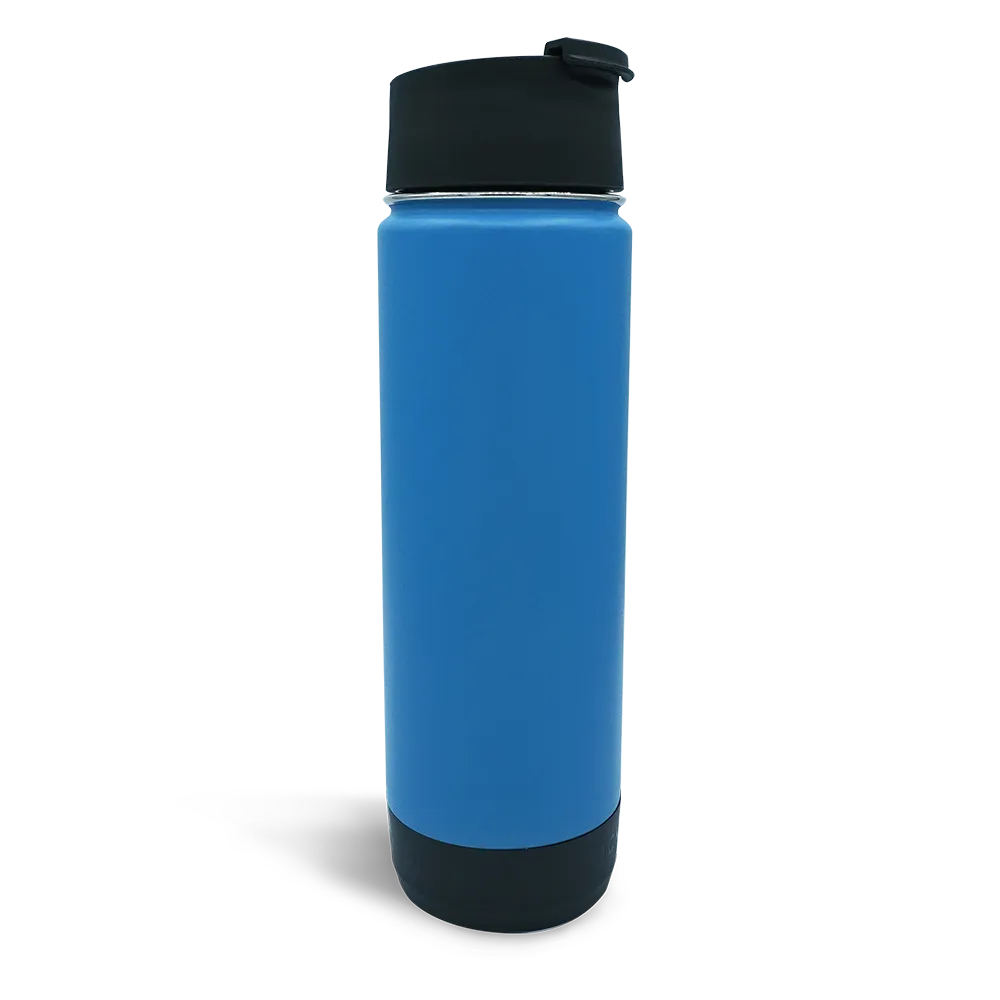 Close up stainless steel insulated TwistLock 20oz Canteen in Crater Lake Blue