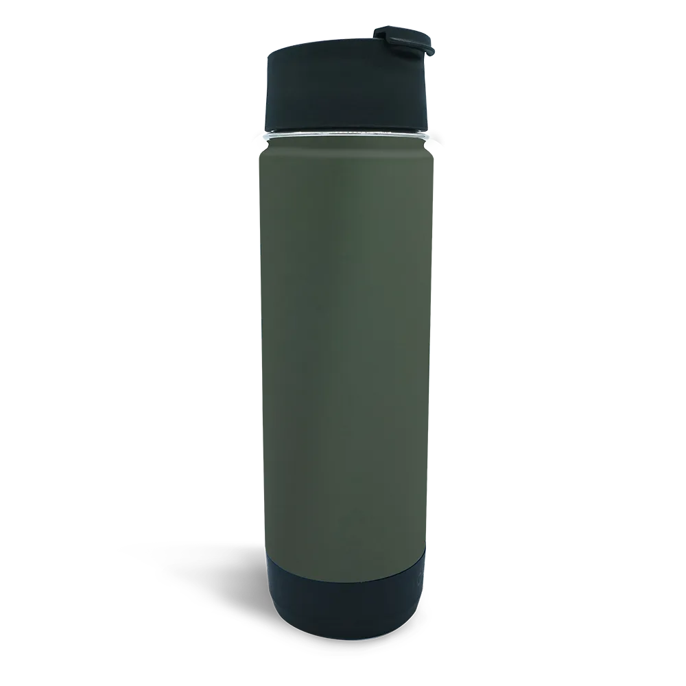 Close up stainless steel insulated TwistLock 20oz Canteen in Trailhead Green