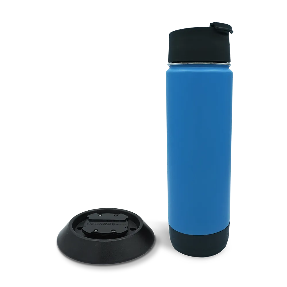 TwistLock Attachable Flat Mount Cup Holder and 20oz Insulated Canteen in Crater Lake Blue combo Pack.