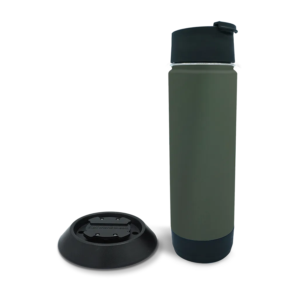 TwistLock Attachable Flat Mount Cup Holder and 20oz Insulated Canteen in Trailhead Green combo Pack.