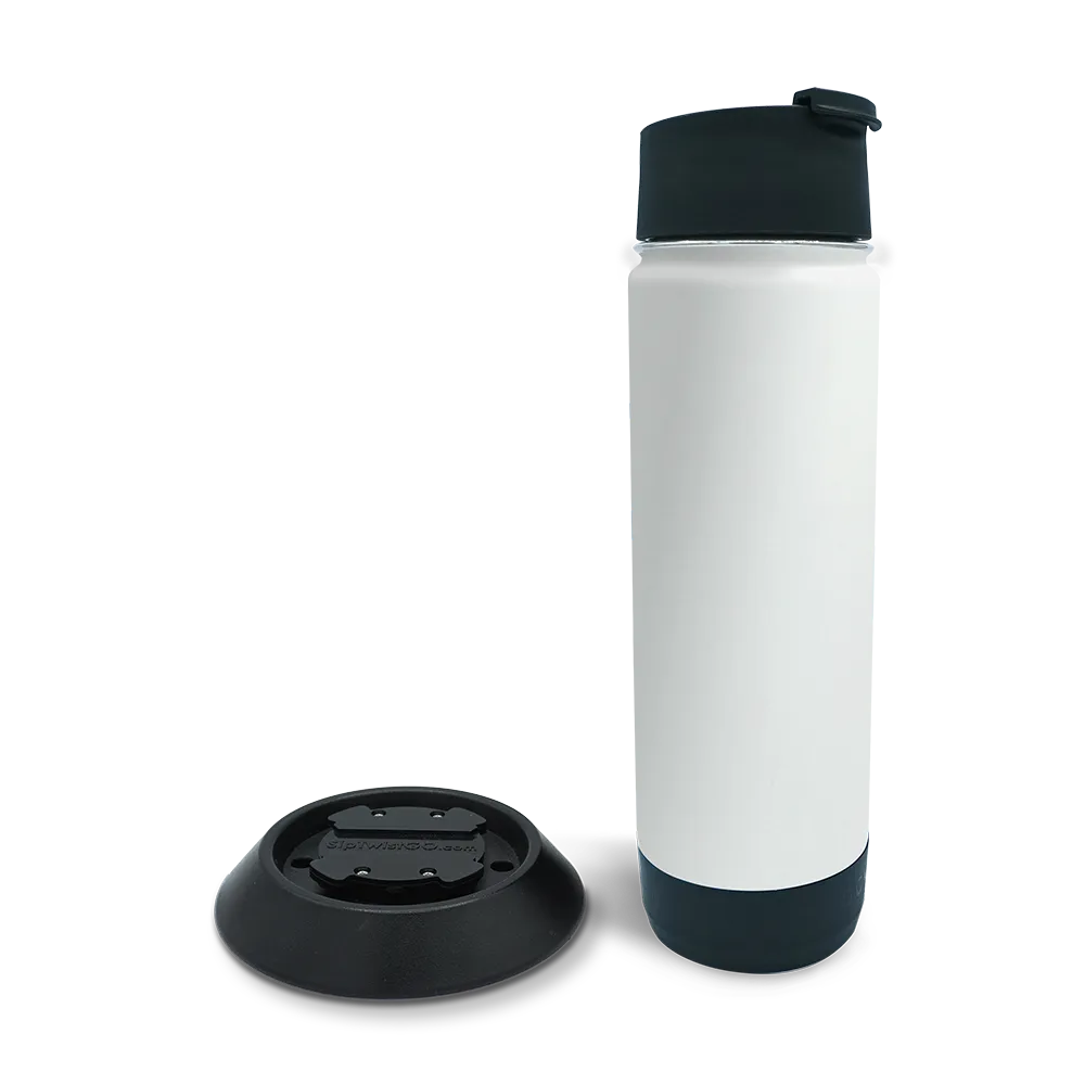 TwistLock Attachable Flat Mount Cup Holder and 20oz Insulated Canteen in Summit White combo Pack.