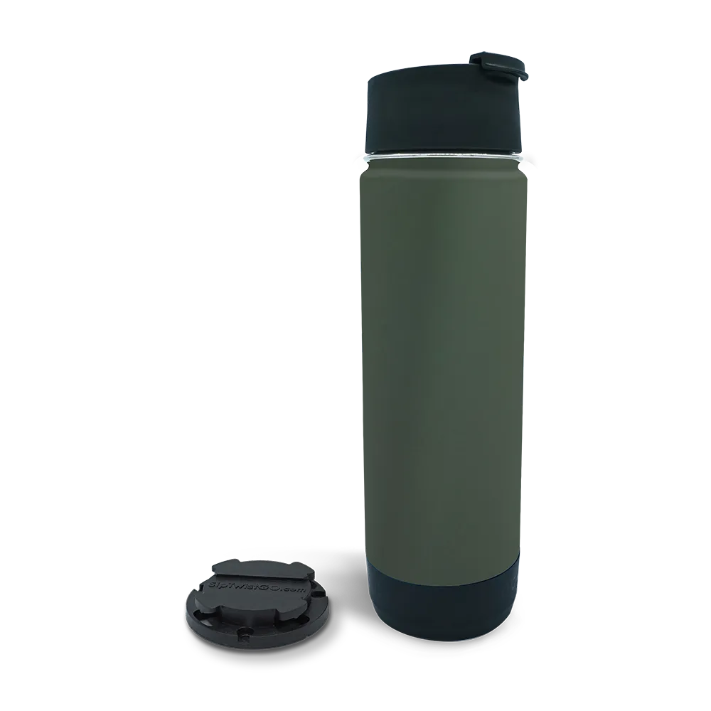 TwistLock Attachable Mini Disc Cup Holder and 20oz Insulated Canteen in Trailhead Green combo Pack.