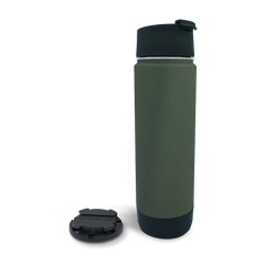 TwistLock Attachable Mini Disc Cup Holder and 20oz Insulated Canteen in Trailhead Green combo Pack.