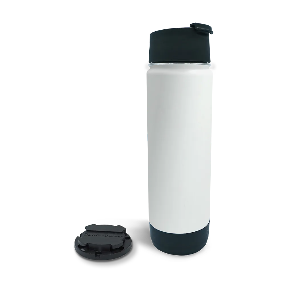 TwistLock Attachable Mini Disc Cup Holder and 20oz Insulated Canteen in Summit White combo Pack.