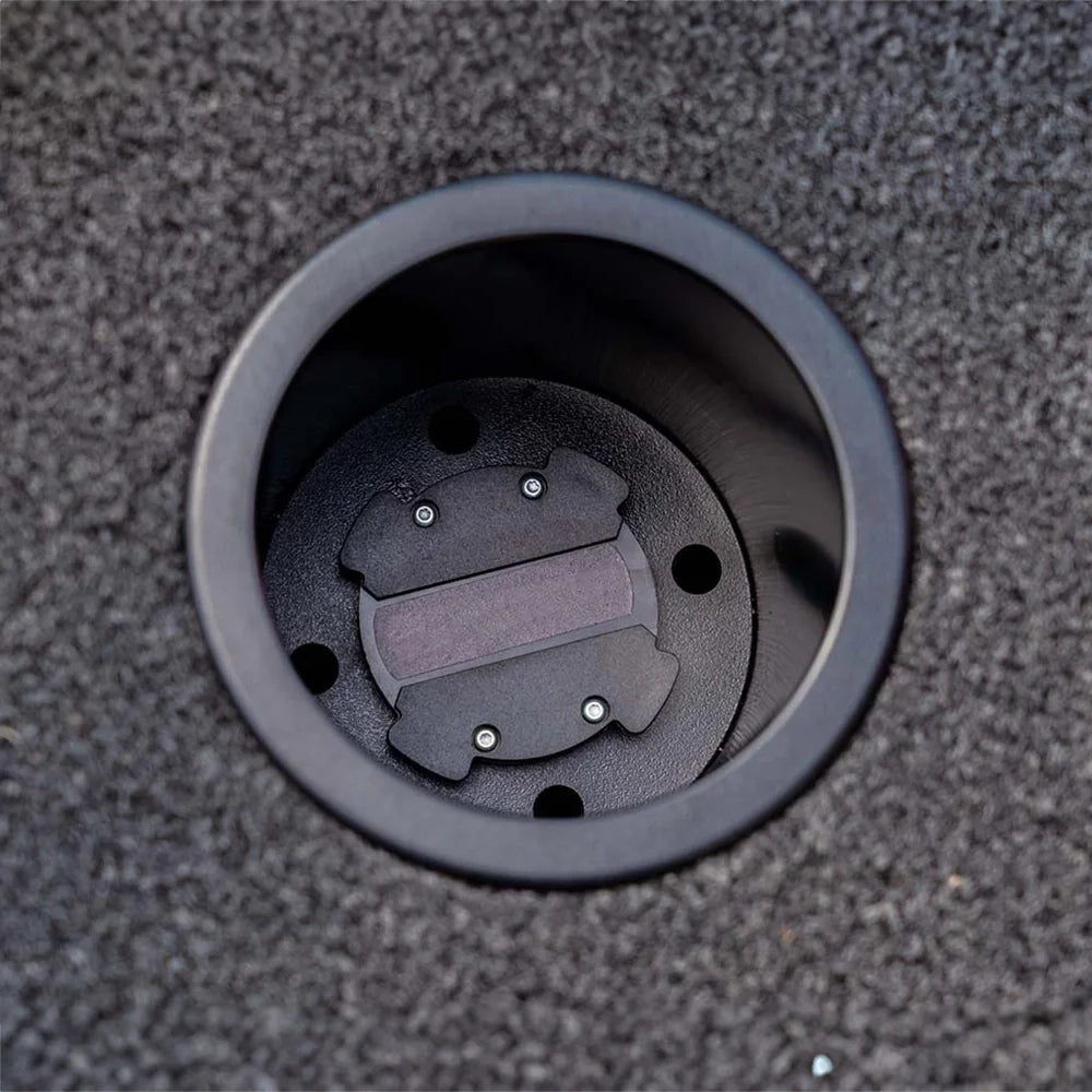 Close up drop in recessed cup holder with locking base for upgrading boats.