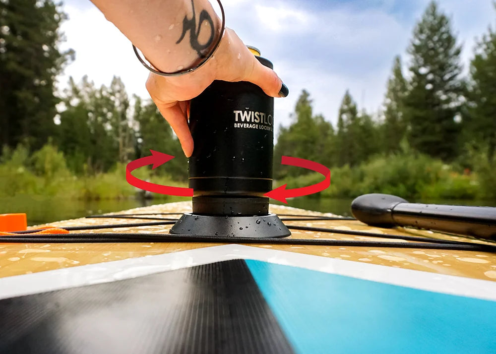 How to attach a secure cup holder to a paddle board with the insulated can cooler and flat mount.