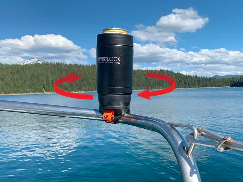 How to lock in an insulated can cooler to a sailboat with the bar mount secure cup holder.